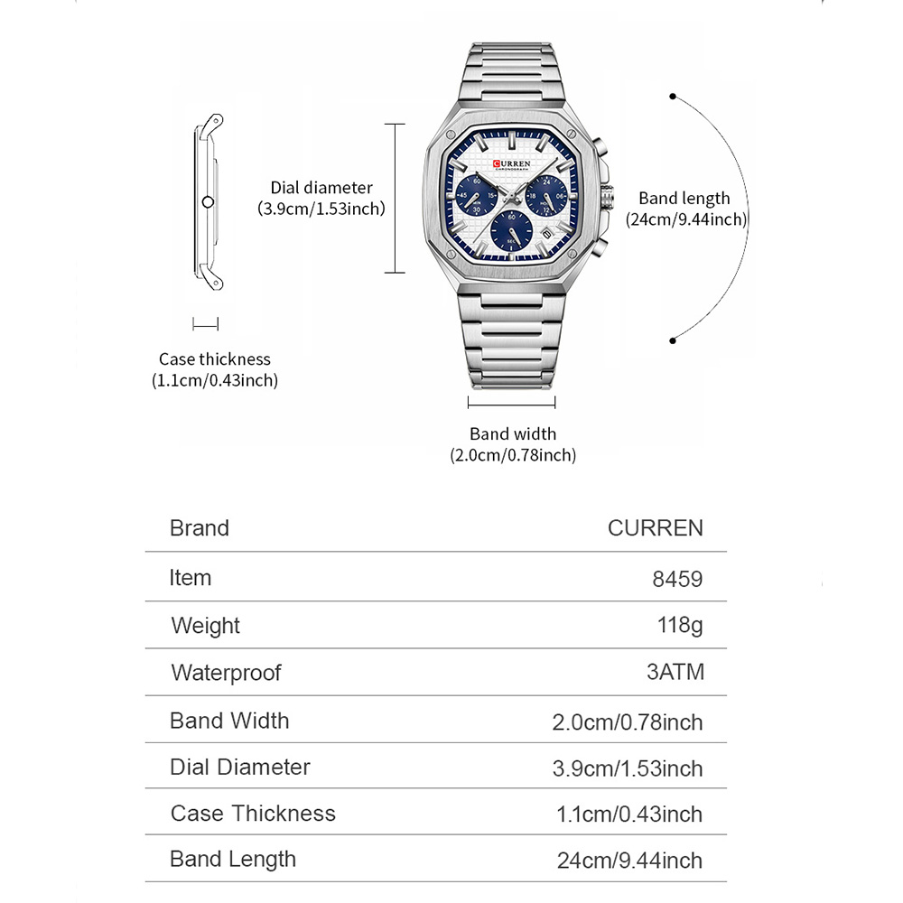 CURREN 高級スクエアクロノ腕時計男性用クラシックデザイ - Mens Fashion Watch のレビューと価格