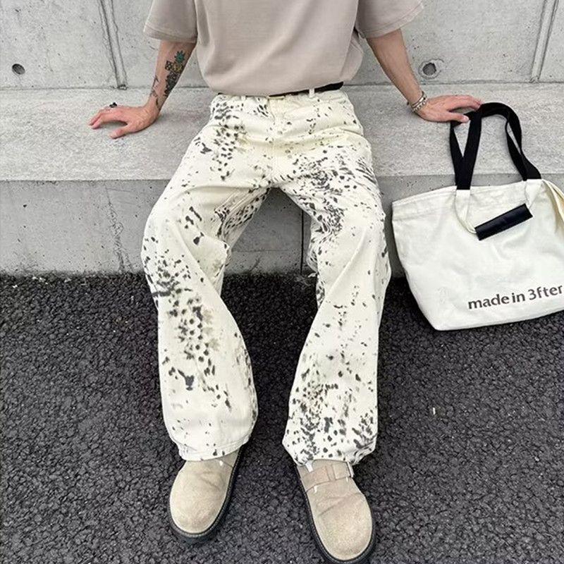 メンズホワイトヒョウバギージーンズ,ロングカジュアルパンツ, - Mens Fashion In The 2000S のレビューと価格