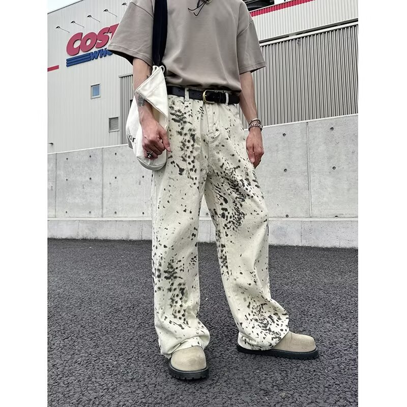 メンズホワイトヒョウバギージーンズ,ロングカジュアルパンツ, - Mens Fashion In The 2000S のレビューと価格