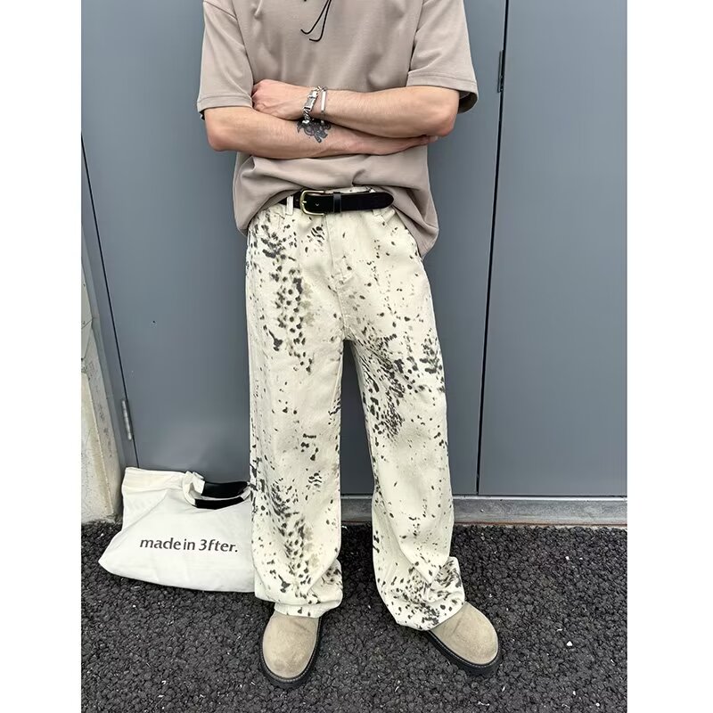 メンズホワイトヒョウバギージーンズ,ロングカジュアルパンツ, - Mens Fashion In The 2000S のレビューと価格
