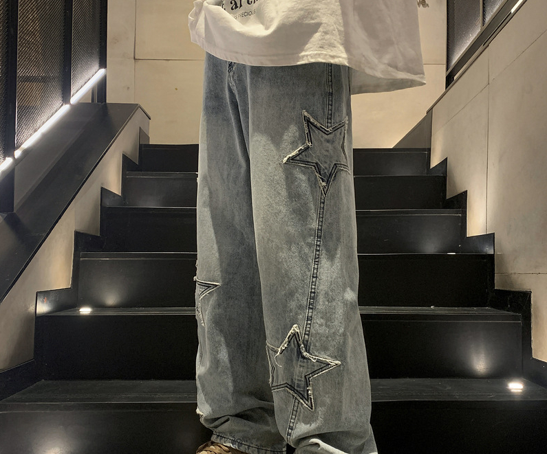 メンズ5先の尖った星のハイウエストヴィンテージストリートウェ - Men'S Fashion With Baggy Jeans のレビューと価格