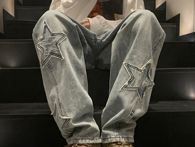 メンズ5先の尖った星のハイウエストヴィンテージストリートウェ - Men'S Fashion With Baggy Jeans のレビューと価格