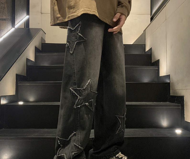 メンズ5先の尖った星のハイウエストヴィンテージストリートウェ - Men'S Fashion With Baggy Jeans のレビューと価格