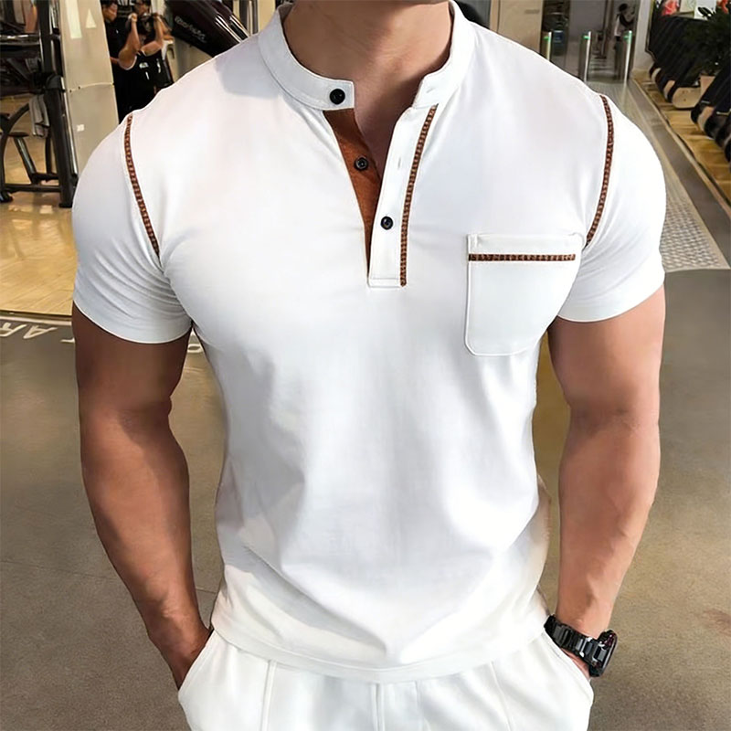 新しい夏のメンズヘンリーカラー半袖ゴルフポロシャツ個性ポケッ - Men'S Fashion Polo Shirt のレビューと価格